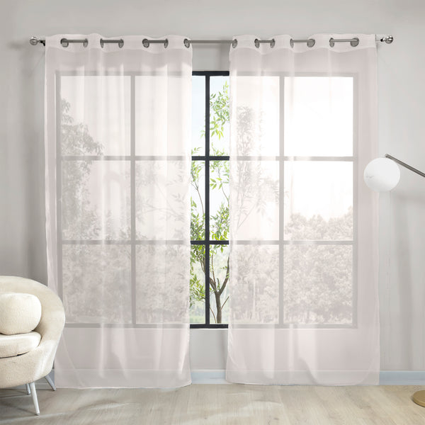Cortinas Translúcidas Argolla Tergal Beige LARGA